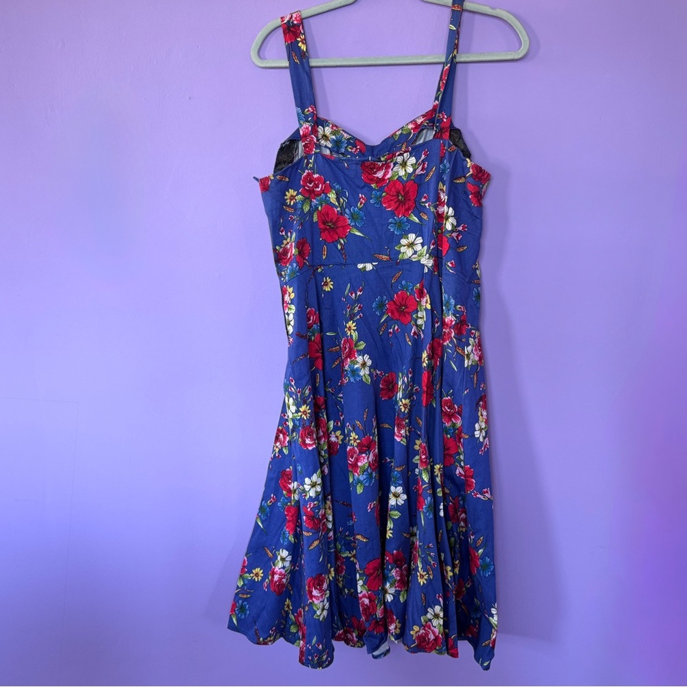 Floral Blue Dress with Red Flowers